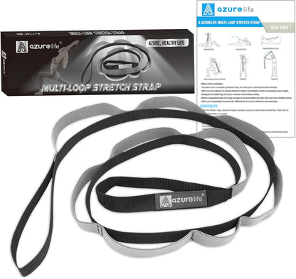 A AZURELIFE Half-Elastic Stretch Straps with 11 Loops, Stretching Strap for Physical Therapy, Multi-Loop Yoga Strap Fitness Exercise Strap for Yoga, Pilates, Dance, Flexibility&Exercise