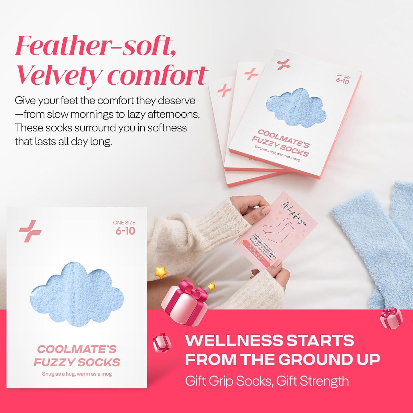 COOLMATE Fuzzy Socks for Women Gift Box – Cozy Soft Cloud Socks for Spa Home, Mother’s Day Gifts for Mom Grandma
