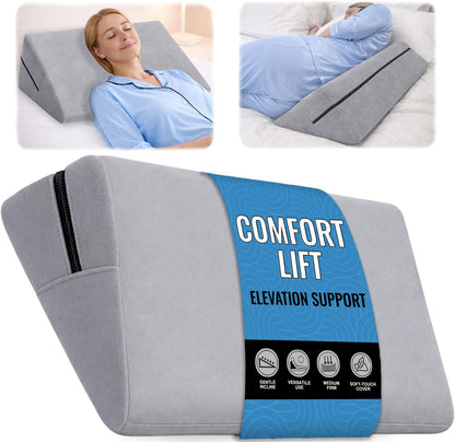 sokoro Bed Wedge Pillow for Sleeping, Small 7 Inch Compact Triangle Wedge Pillow for Acid Reflux, Sleep Apnea & Snoring Relief, Firm Incline for Back Support, Washable Cover (Grey, 24x14x7 in)