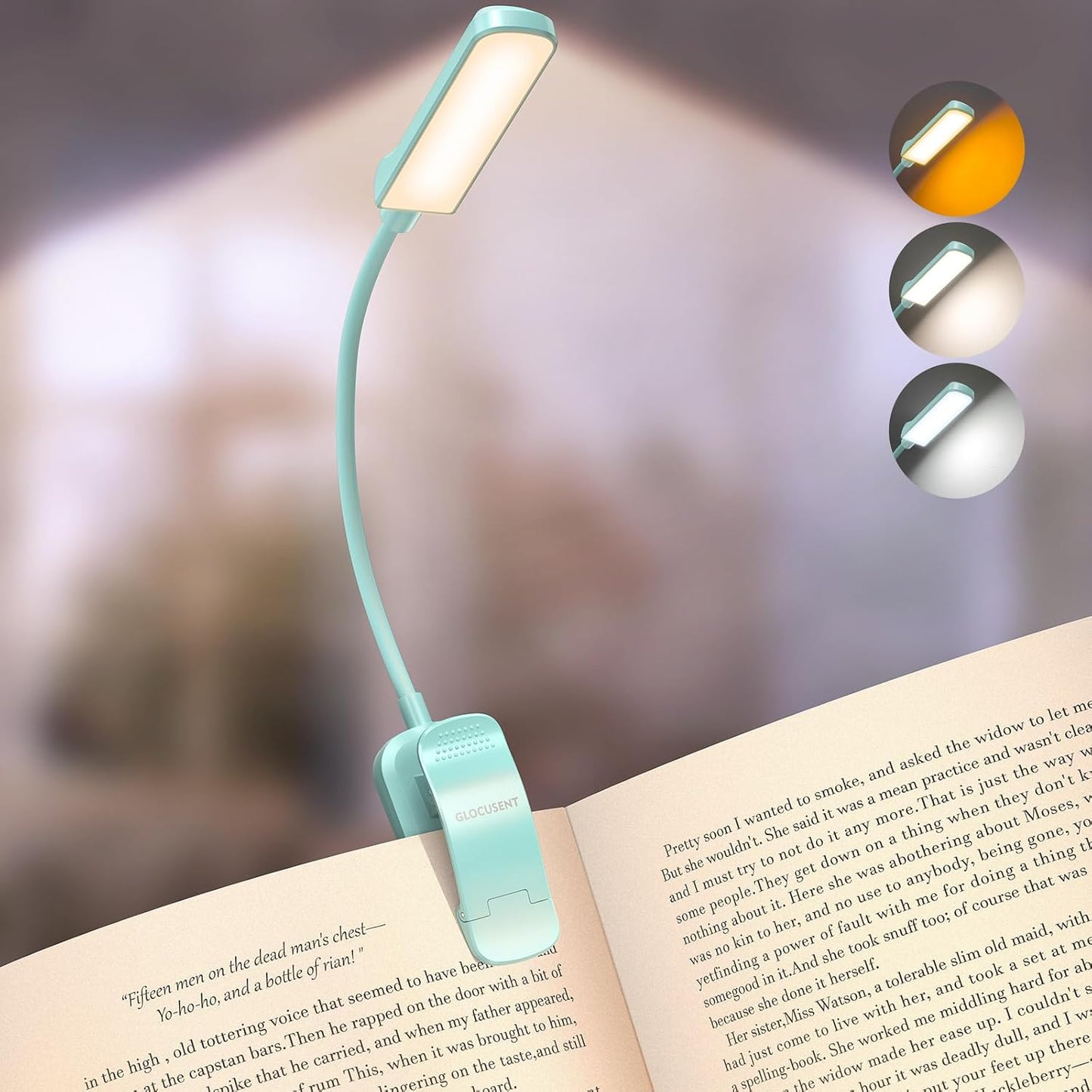Glocusent 13 LED Reading Lights for Books in Bed, Eye-Caring Rechargeable Book Light 3 Amber Colors & Stepless Dimming, 120 Hrs Runtime, Travel Clip on Reading Lamp, Gifts for Book Lover Men Women Kid