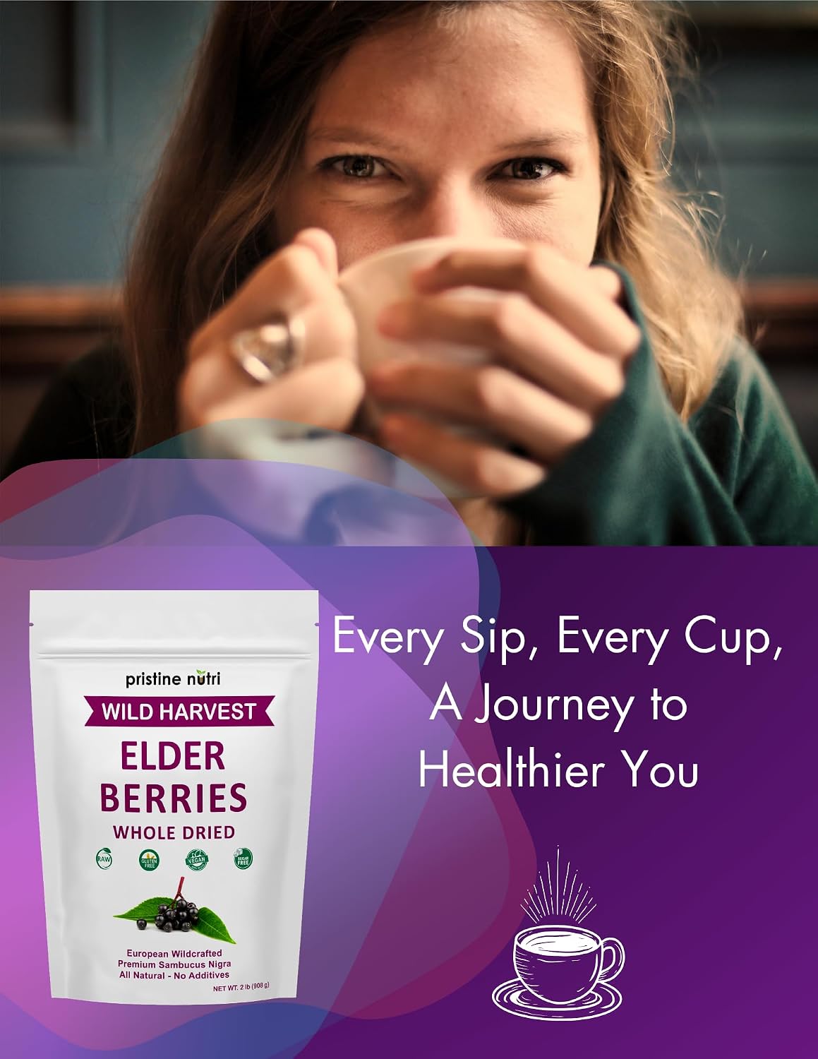 Elderberries Dried Bulk | Whole European Elderberry Dried, Wildcrafted All Natural | Non-GMO, Non-irradiated | Immunity Booster Antioxidants and Vitamins | Make Syrup, Tea| 2 lb (32 oz)