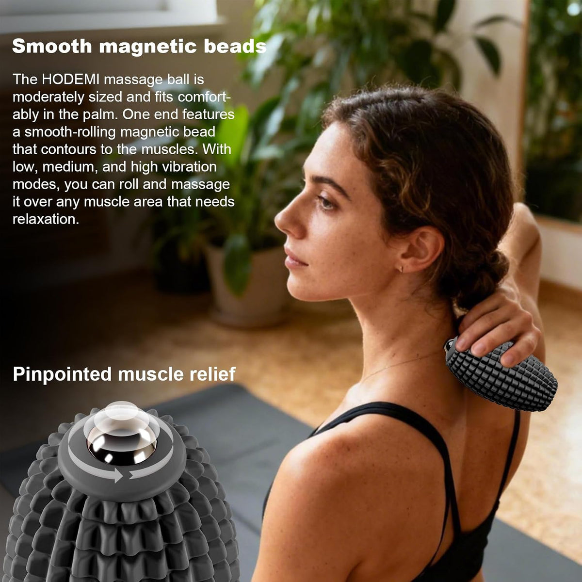 HODEMI Vibrating Massage Ball Roller with Rolling Head, 3 Speeds, Black