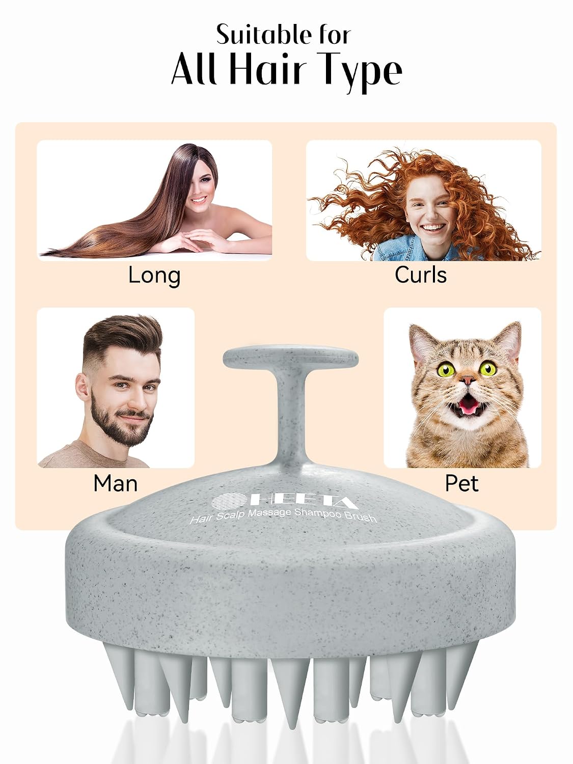 HEETA Hair Scalp Massager for Hair Growth, Shampoo Brush, Scalp Scrubber Exfoliator with Soft Silicone Bristles for Dandruff Removal to Relieve Stress, Wet Dry Use Updated Material, Beige