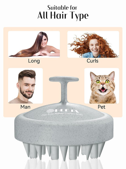 HEETA Hair Scalp Massager for Hair Growth, Shampoo Brush, Scalp Scrubber Exfoliator with Soft Silicone Bristles for Dandruff Removal to Relieve Stress, Wet Dry Use Updated Material, Beige