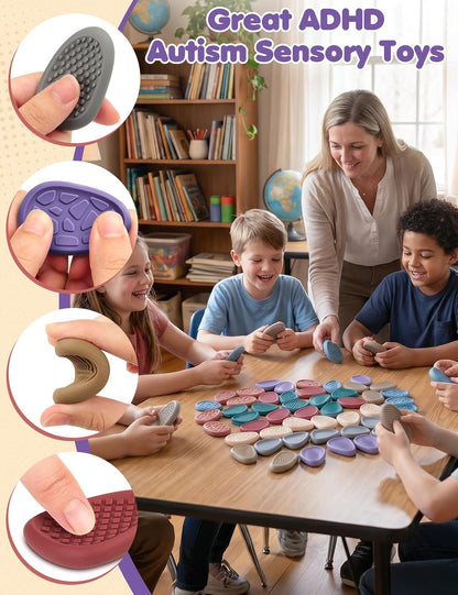 Fidget Toys Adults Sensory Stone: 8 Pack Texture Worry Stone for Kids Calming - Sensory Autism Toys for Stress Relief - Quiet Small Fidgets for Classroom Prizes