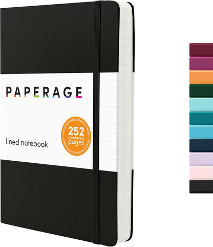 PAPERAGE Lined Journal Notebook, Hardcover Journal for Women & Men, 160 Pages, (5.6 in x 8 in), College Ruled Journaling Notebook for Work, School Supplies & Note Taking, (Black)