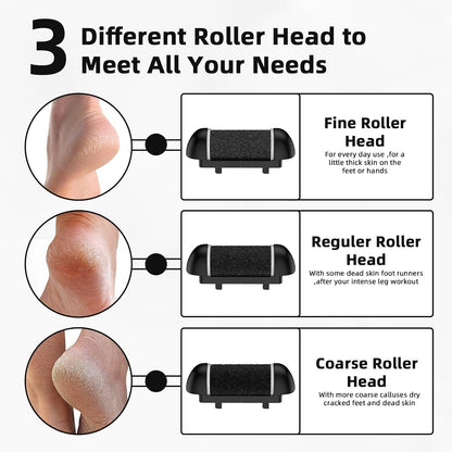 Electric Callus Remover for Feet Rechargeable Hard Skin Remover with 3 Replacement Rollers, Electric Foot Care with LED Light L02