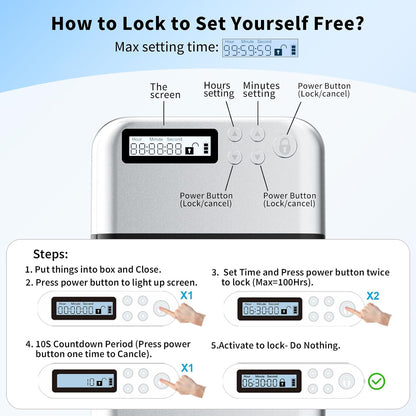 iDiskk Silver Metal Timed Phone Lock Box, Self-Control Timer Locker