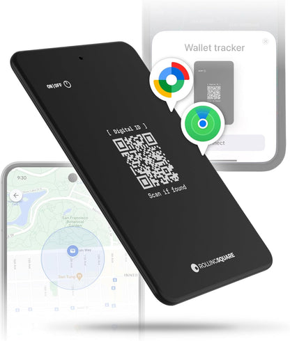 Rolling Square AirCard Dual - Bluetooth Wallet Tracker - Compatibile with Both Apple iOS Find My and Google Android Find Hub – Wireless Charging, Anti-Loss Card – Smart Locator, Black