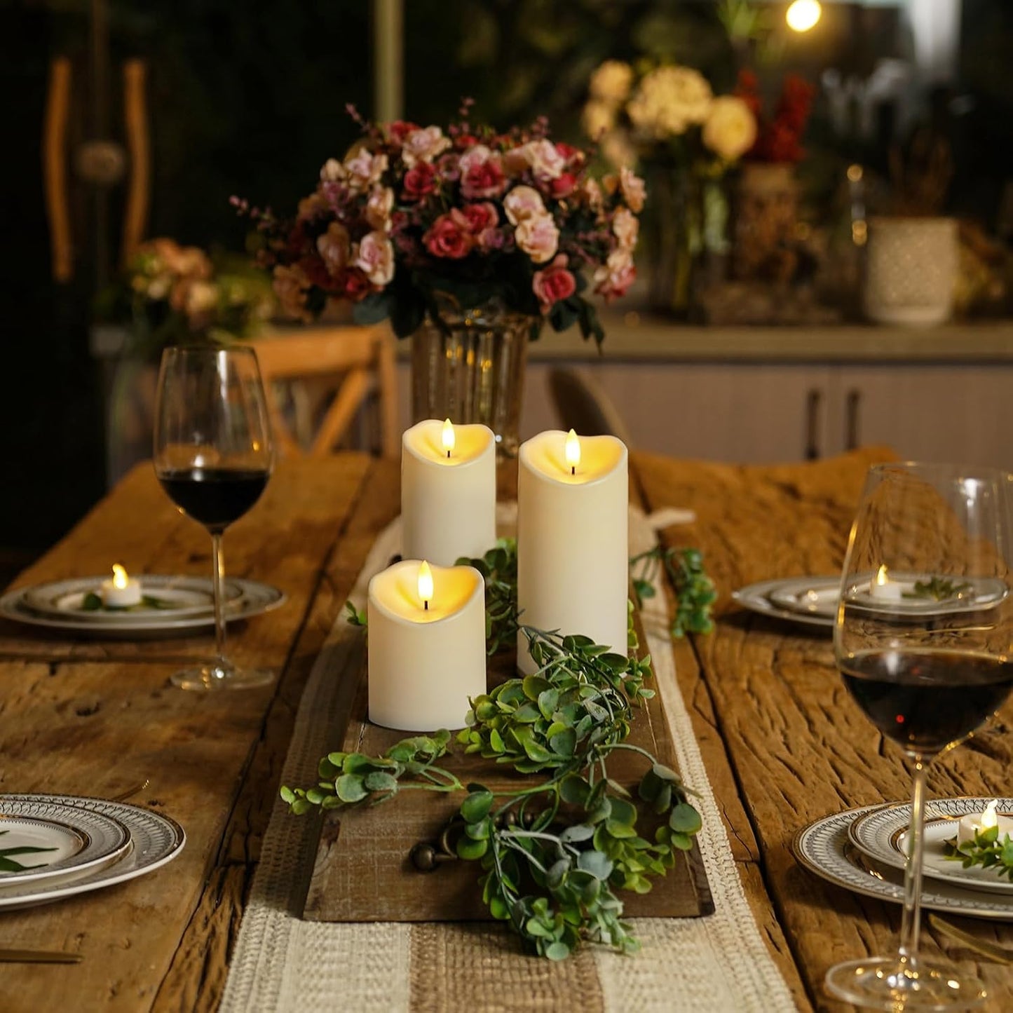 Homemory 6"x3" Outdoor Waterproof Flameless Candles, LED Candles, Battery Operated Candles with Remote and Timers, Electric Fake Plastic Pillar Candles, Ivory White, Set of 2