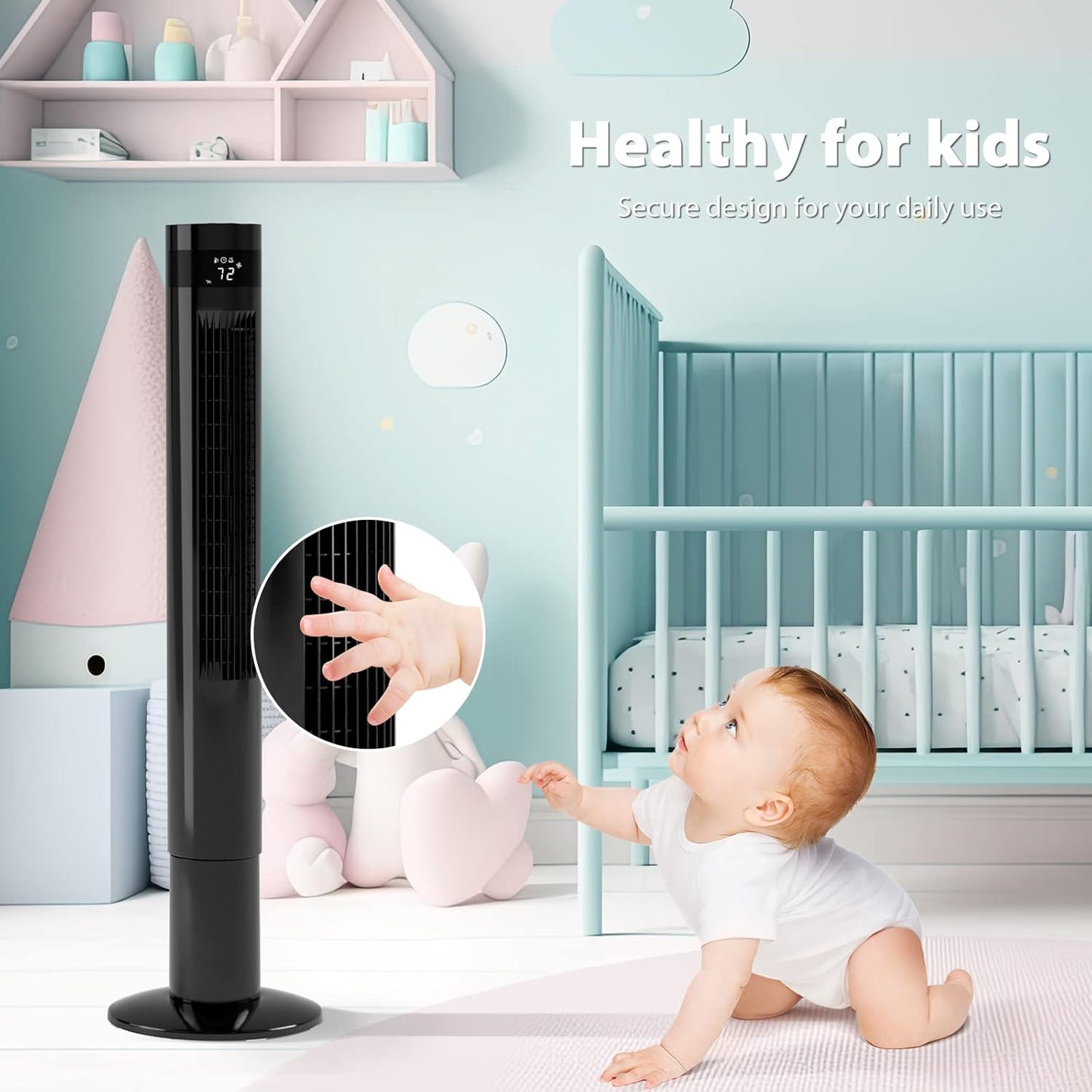 Antarctic Star Tower Fan 85°Oscillating Fan Quiet Cooling 12H Timer Remote Control Bladeless Electric 3 Speeds Wind 3 Modes, 42INCH, PINK