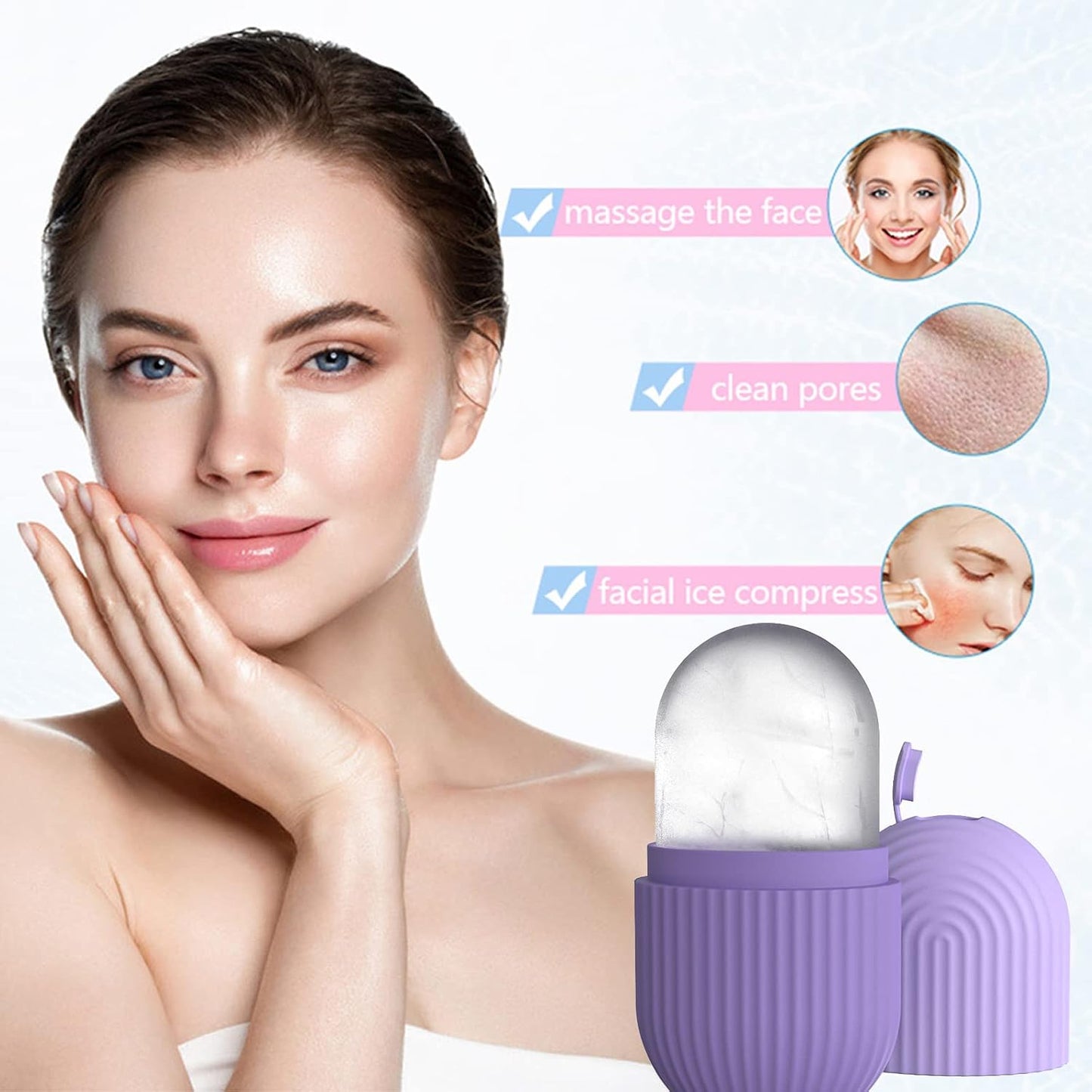 Joyeee Ice Face Roller, Reusable Silicone Mold Face Massage Eye Facial Beauty Skin Care Tools Apply Ice for Shrink Pores Anti Wrinkle Reduce Puffiness Improve Skin Elasticity, Striped