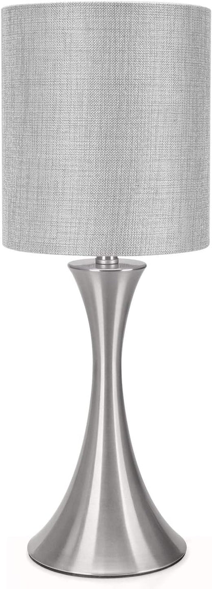3 Way Touch Control Table Lamp, Dimmable Bedside Desk Lamp with Metal Base Modern Nightstand Lamp Stylish Grey Shade Simple Side Table Lamp for Bedroom, Living Room, Office or Den LED Bulb Included