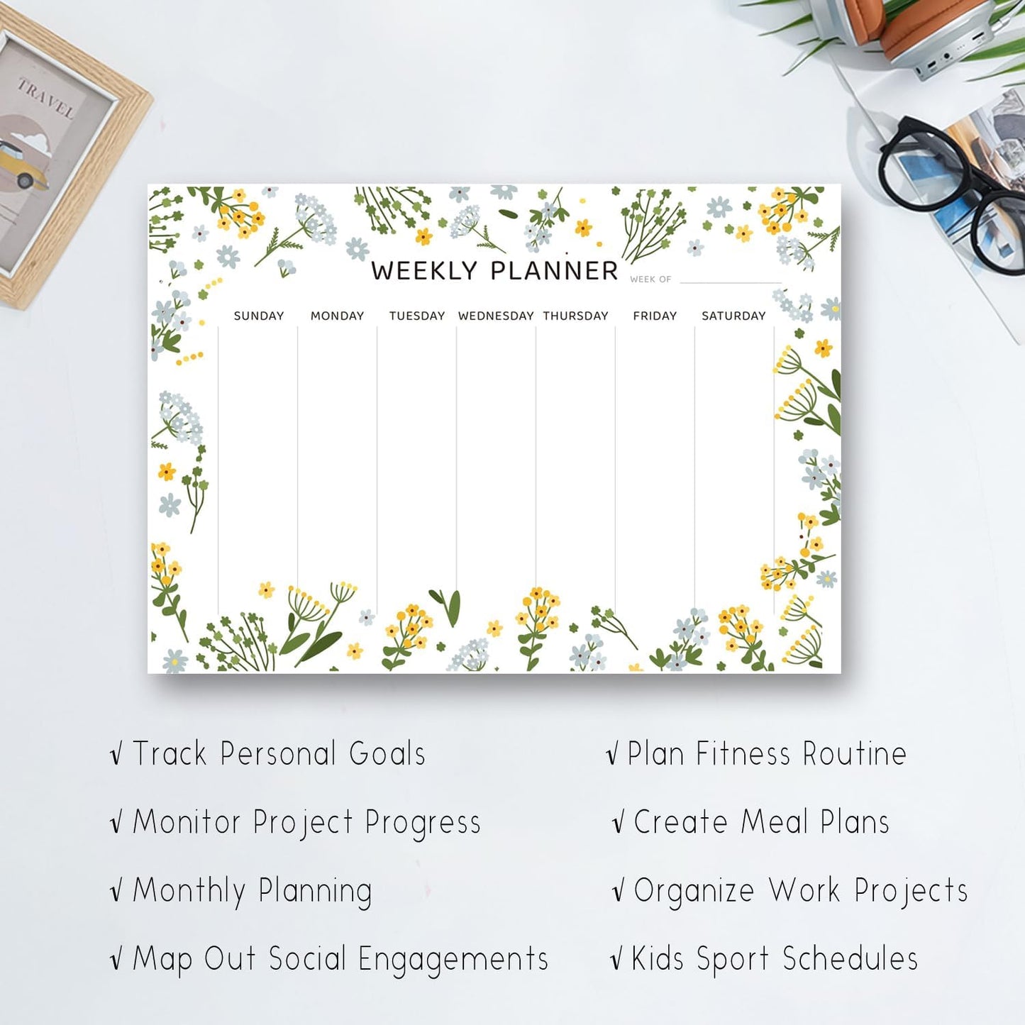 Undated Weekly Planner Notepad, 52 Sheet Tear-Off Weekly To Do List Notepad, Desk Planner Pad Calendar, Blank Calendar for Daily Habit Tracking/Menu Planning(8.26"x11,69")