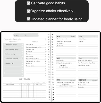 Undated Weekly Planner With Habit Tracker & To Do List 5.7 x 8.0 inch | Avoid Unfocused Busywork,Productivity Organizer,No-Bleed Thick Pages,Portable Size,Lay-Flat Spiral for Hands Free