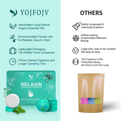 Shower Steamers Aromatherapy - 6 Pack Pure Eucalyptus & Mint Essential Oil Tablets, Daily Home Spa Shower, Self-Care & Relaxation Gift Set for Women & Men, Calming Aromatherapy, Handmade