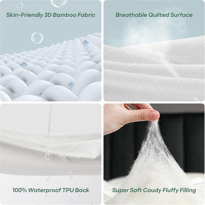 Cozymaker Queen Size 100% Waterproof Mattress Protector, Cooling Mattress Cover Fitted 8-21" Deep Pocket, 3D Air Fabric Soft Breathable Bed Mattress Pad Cover Noiseless Washable