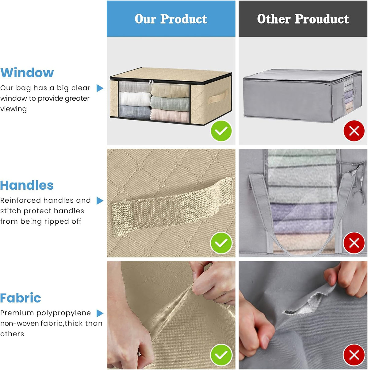 HomeHacks Clothes Organizer Storage Bags, 35L Storage Bins, Gray