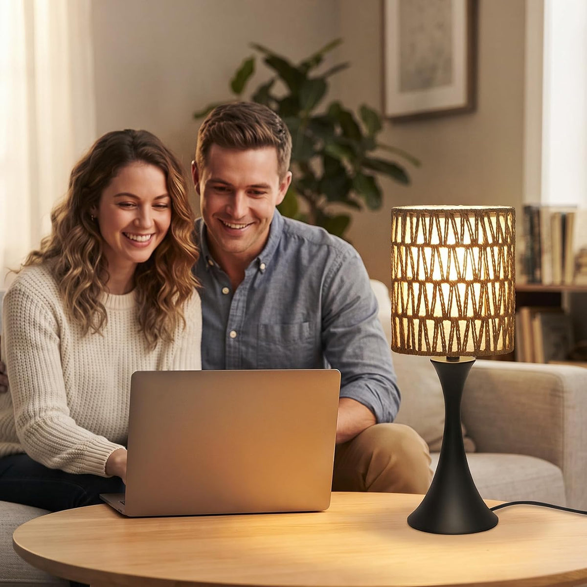 3 Way Touch Control Table Lamp, Dimmable Bedside Desk Lamp with Metal Base Modern Nightstand Lamp Stylish Grey Shade Simple Side Table Lamp for Bedroom, Living Room, Office or Den LED Bulb Included