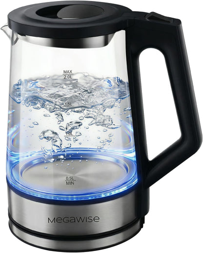 MEGAWISE 1.8 L Glass Electric Kettle, 1000W, Auto Shut-Off, Black