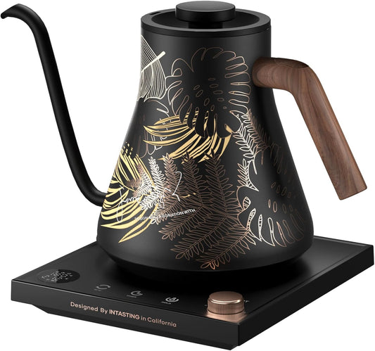 INTASTING Electric Kettles, Gooseneck Electric Kettle, ±1℉ Temperature Control, Stainless Steel Inner, Quick Heating, for Pour Over Coffee, Brew Tea, Boil Hot Water, 0.9L Black