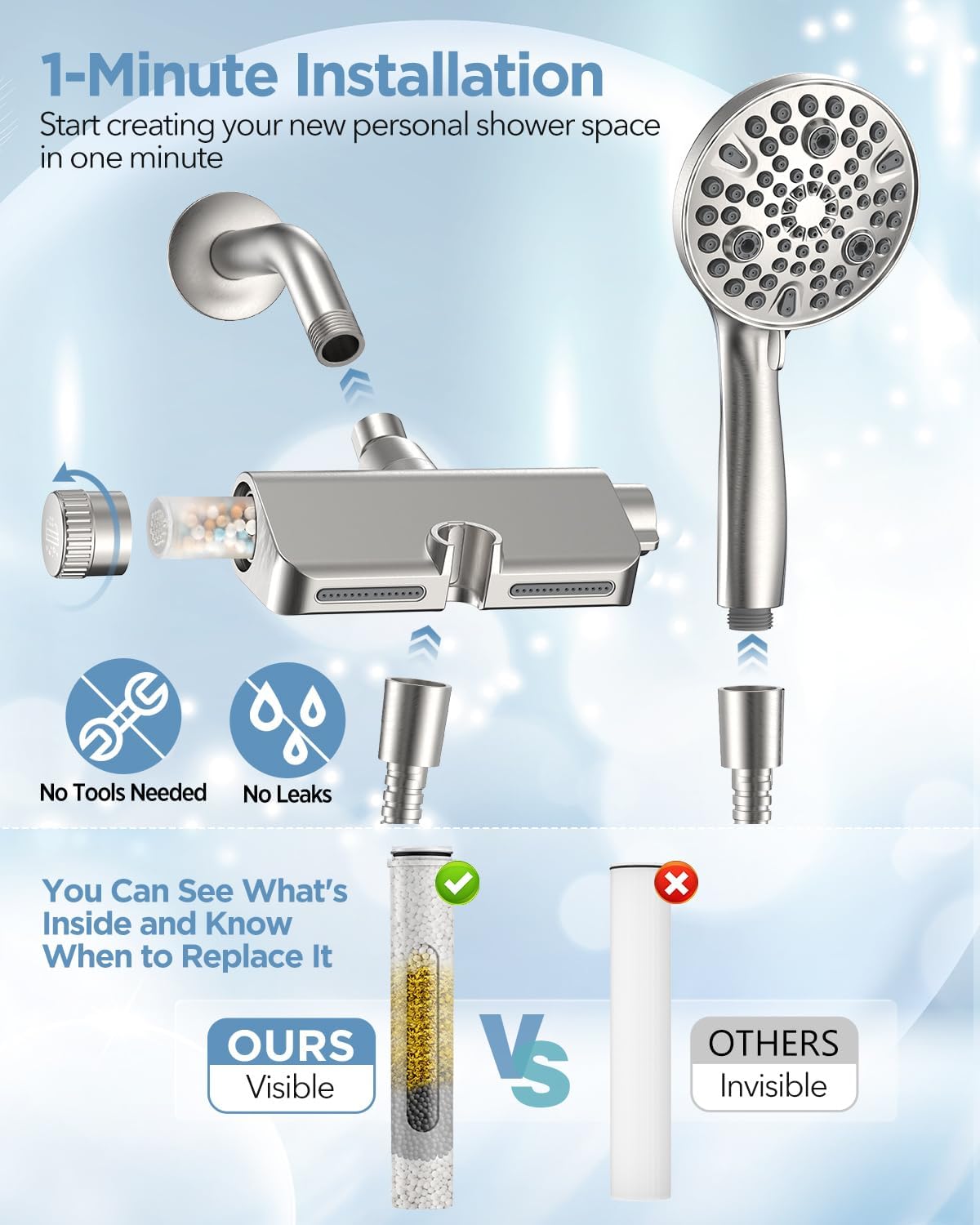 MakeFit Filtered Shower Head with Handheld Combo Matte Black - Dual 2-in-1 Spa System with Massage Shower and 10 Modes Hand Held Shower, High Pressure with Built in Power Wash Mode