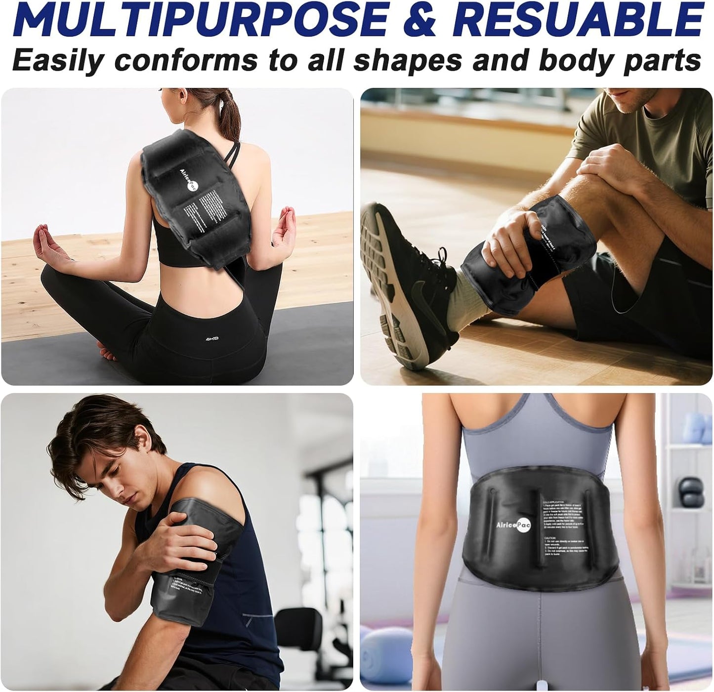 AiricePac 16 × 9" Large Ice Pack for Injuries Reusable Gel for Lower Back, Shoulder, Knee, Elbow, Hip, Leg, Soft Flexible Cold Compress for Pain Relief