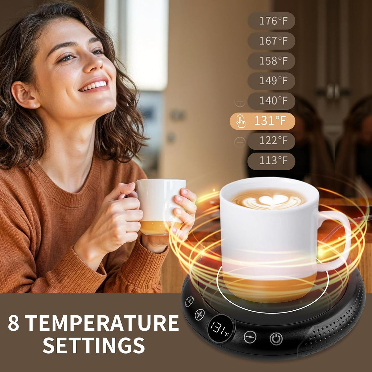 Coffee Mug Warmer, Valentines Day Gifts for Her Wife Girlfriend Daughter Him, Electric Cup Warmer for Desk, Candle Warmer Plate 8-Temp Setting & 1-12H Timer, Birthday Gifts for Women Men