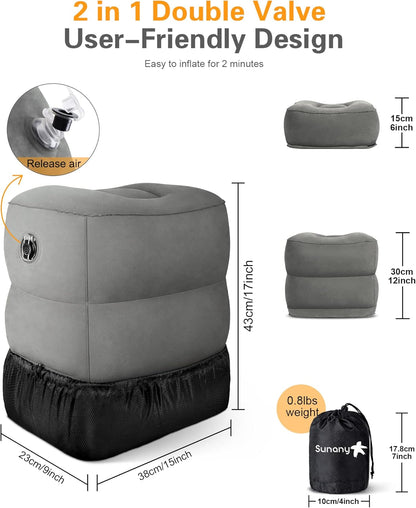 Sunany Inflatable Foot Rest Pillow for Travel, Kids/Adults Airplane Travel Pillow-Adjustable Height for Kids to Sleep While Traveling,Suitable for Airplane, Office, Home, Cars and Any Travel (1 Pack)