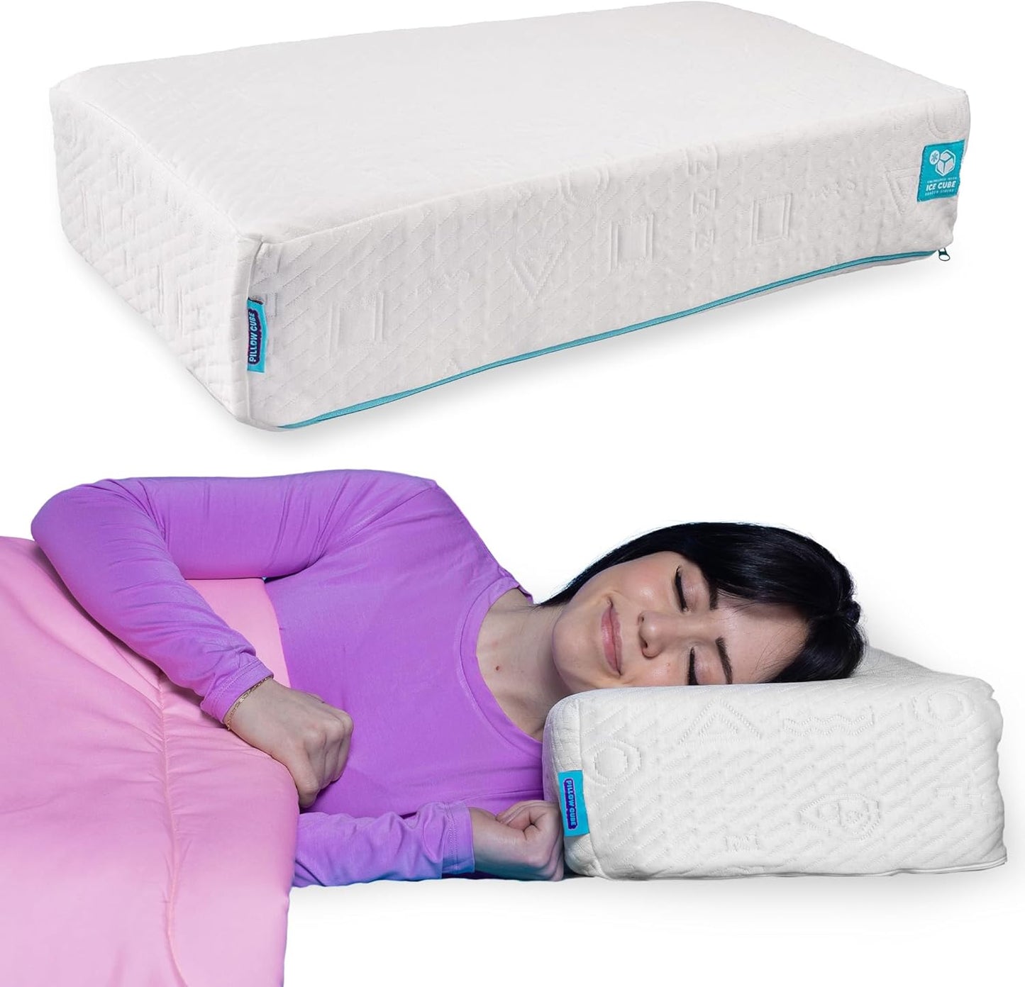 Pillow Cube Ice Cube - 5" Cube Pillows for Side Sleepers, Cooling Memory Foam Pillows for Neck and Shoulder Pain - King, Queen, Twin 24"x12"x5"