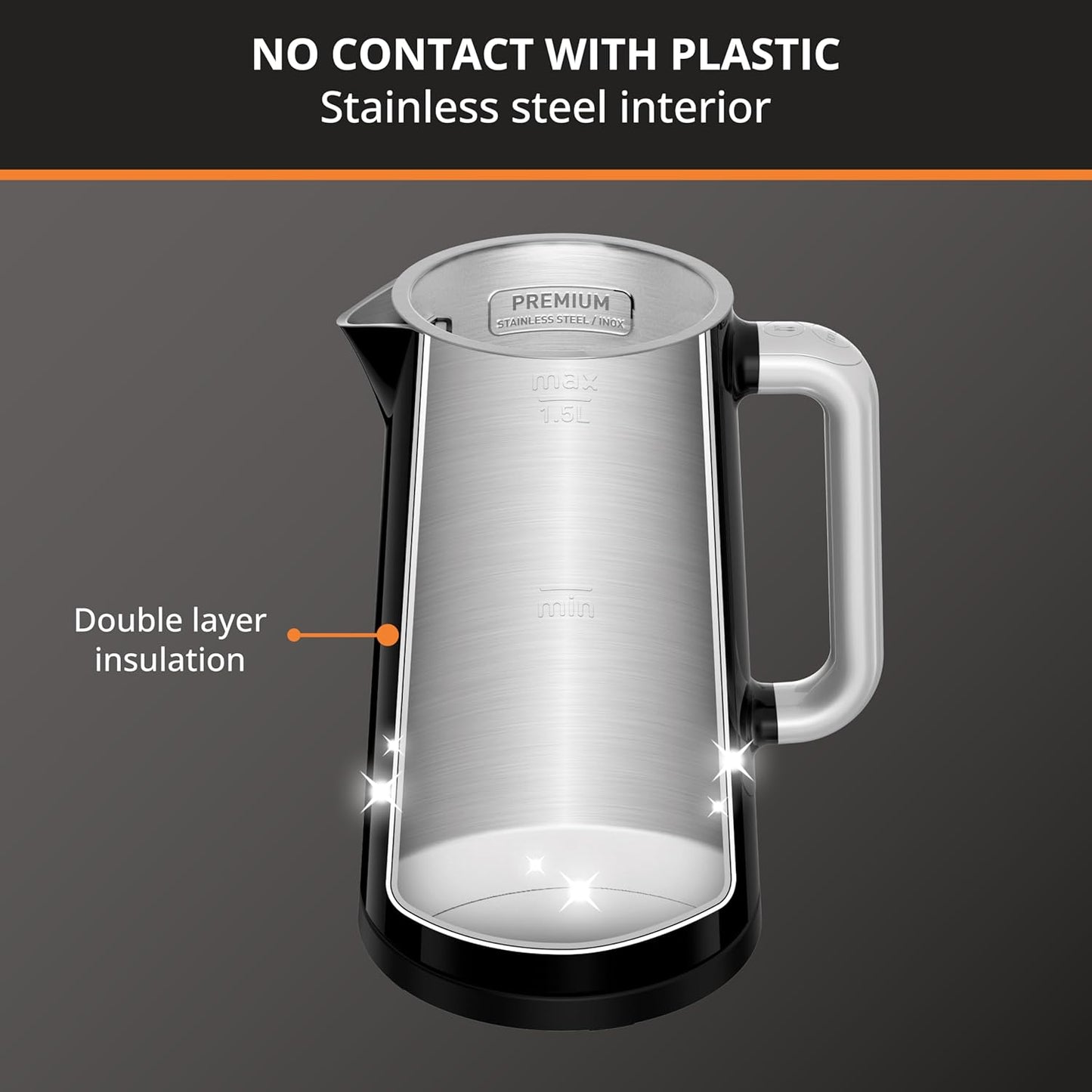 KRUPS Smart Temp Electric Kettle: 1.7L Capacity, 5 Precise Temperature Settings, Digital Display, Cool-Touch Exterior, Cordless Design for Tea and Coffee Lovers