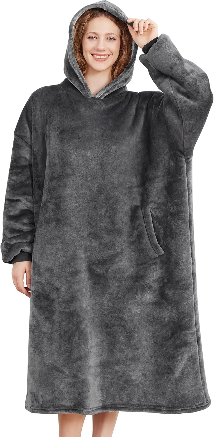 AmyHomie Wearable Blanket Hoodie for Adults & Teens,Oversized Sherpa Hooded Blanket,Warm Cozy Blanket Sweatshirt as Christmas Birthday Gifts for Women Men