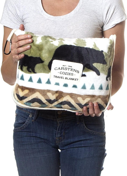 Carstens, Inc. Travel Blanket, Premium Compact 2-in-1 Airplane Blanket/Pillow, Open Sky Blue Aztec