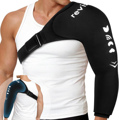 REVIX Arm Shoulder Ice Pack Wrap for Pitchers, Reusable Gel Cold Compression Therapy for Shoulder Throwing Recovery & Athletes, Elbow Ice Sleeve for Volleyball Player, Post-Workout Muscle Relief