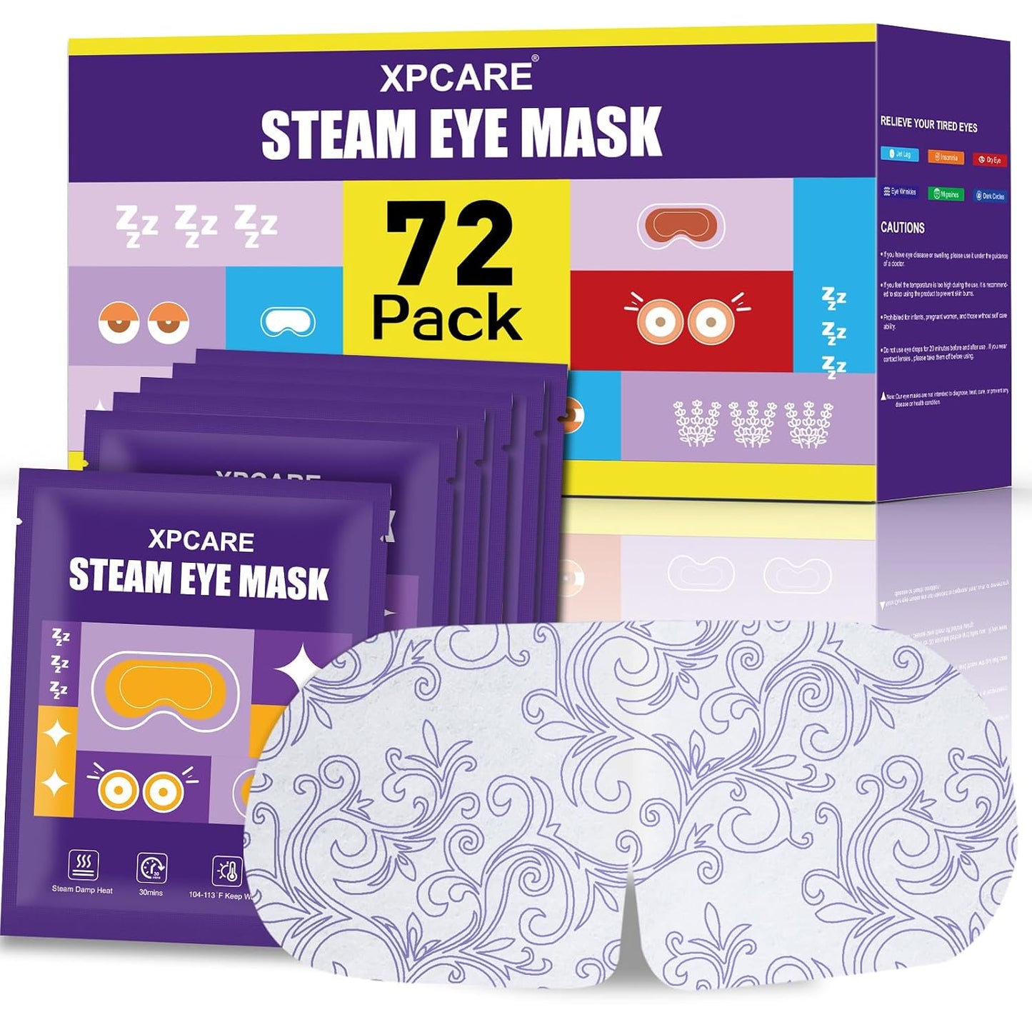 XPCARE 24 Pack Steam Eye Masks for Dry Eyes, Self Heated Steam Warm Eye Mask, Disposable Heated Eye Mask for Dark Circles, Puffy Eyes, Relief Stress Eye Fatigue (Unscented)