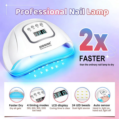 JODSONE Gel Nail Polish Kit with U V Light 32 Colors Gel Polish Nail + 4 Functional Adhesive Bottles Kit Soak Off Manicure Tools Gifts for Women