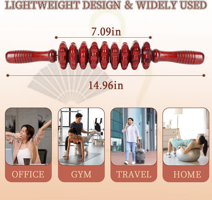 Liitrton Manual Wooden Fascia Massage Roller Trigger Points for Release Cellulite Sore Muscle Blasting (Straight-9-Wheel)