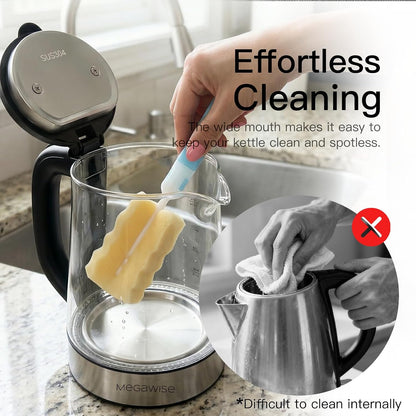 MEGAWISE 1.8 L Glass Electric Kettle, 1000W, Auto Shut-Off, Black