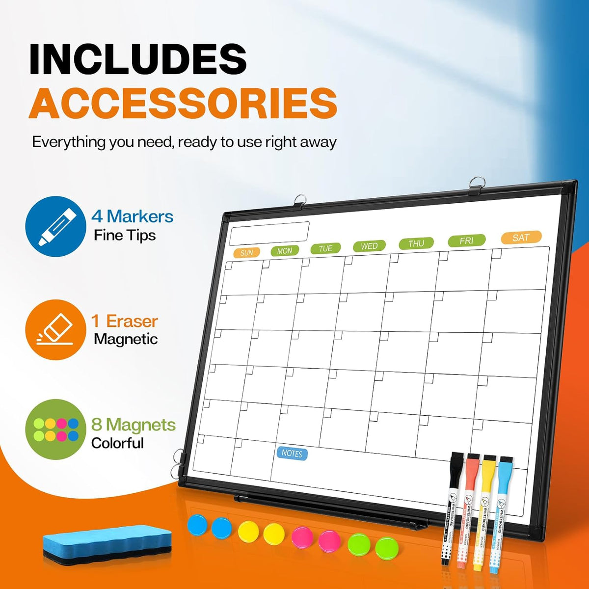 24" x 18" Magnetic Monthly Dry Erase Whiteboard Calendar for Wall