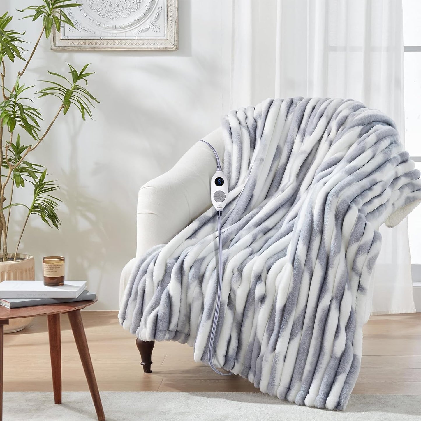 Westinghouse Heated Throw Blanket, Electric Blanket Throw with 6 Heating Levels and 2-10 Hours Time Settings, Flannel to Sherpa Super Cozy Heated Blanket Machine Washable, 50x60 inch, Charcoal