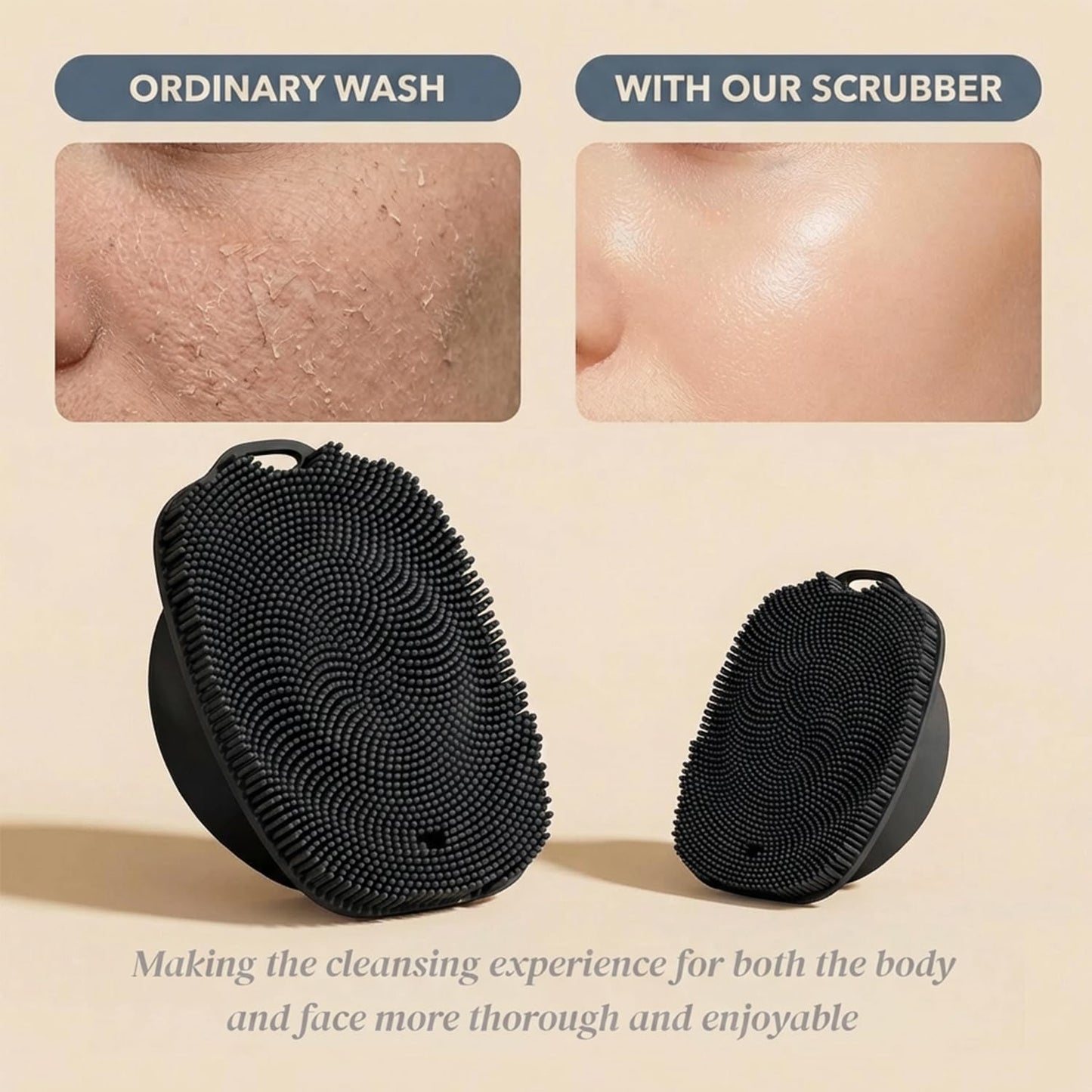 Soft Silicone Body Scrubber, Face Scrubber Silicone, Gentle Texture Exfoliating Body Scrubber for Men and Women On Sensitive Skin, Back Large Suction Cup for Easy Dry and Store (Blue)