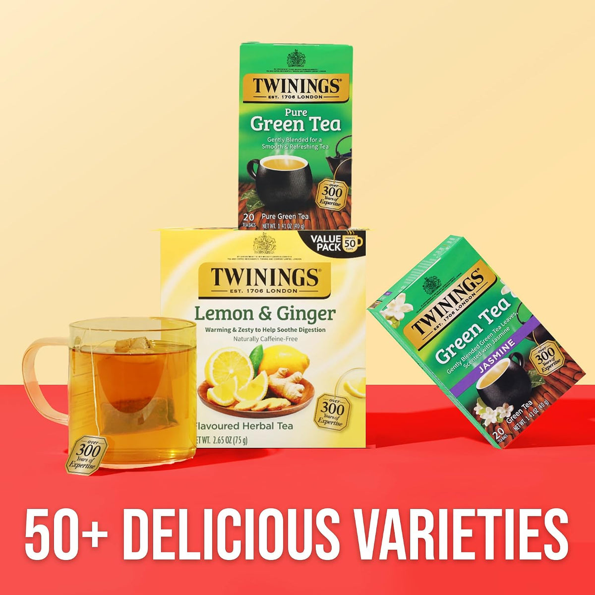 Twinings Green Tea with Jasmine, Caffeinated, Tea Bags, 20 CT Box (6 Pack)