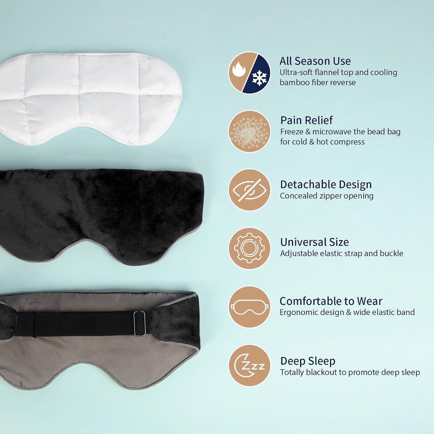 Mr. Sandman Weighted Eye Mask for Sleeping, Blackout Sleep Mask, Reversible Cool & Cozy Compress for Dry Eyes, Headache Migraine Relief, Eye Cover for Travel, Gifts for Women & Men, 0.5 lb, Grey