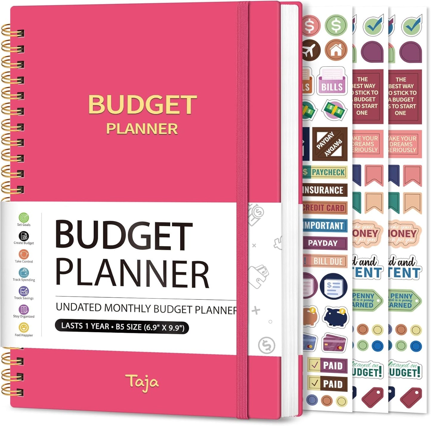Budget Planner - Monthly Budget Book with Expense Tracker Notebook, Undated Bill Organizer & Finance Planner to Take Control of Your Money, Account Book to Manage Your Finances-Pink