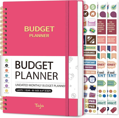 Budget Planner - Monthly Budget Book with Expense Tracker Notebook, Undated Bill Organizer & Finance Planner to Take Control of Your Money, Account Book to Manage Your Finances-Pink