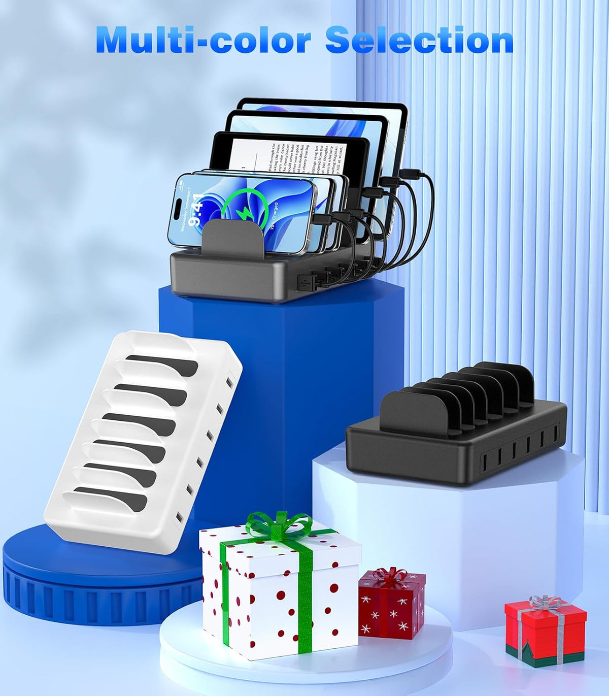 50W 6 Ports Multi Charger Station, USB Charging Dock for Multiple Devices