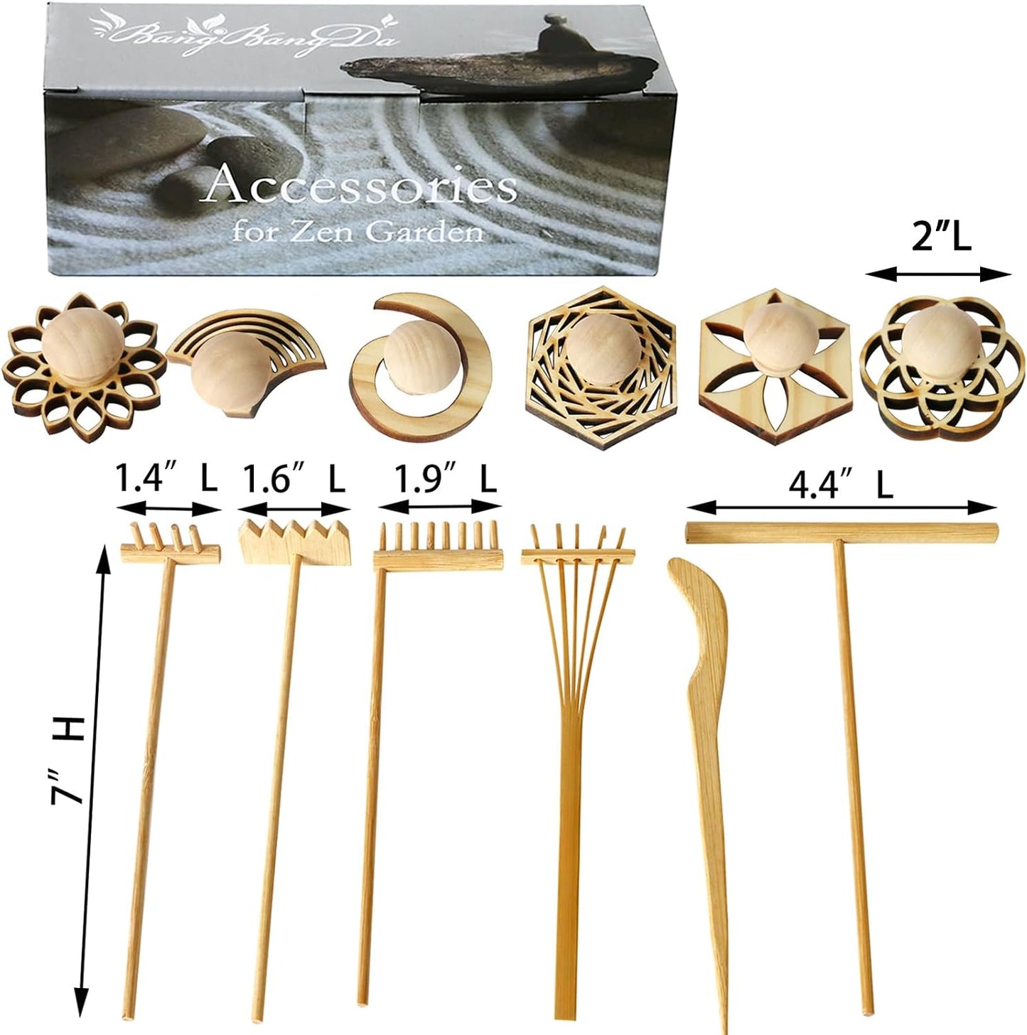 BangBangDa Mini Zen Garden Accessories - Tabletop Zen Garden Tools - Zen Garden Kit Rakes and Zen Stamp for Office Mini Zen Garden Set of 12