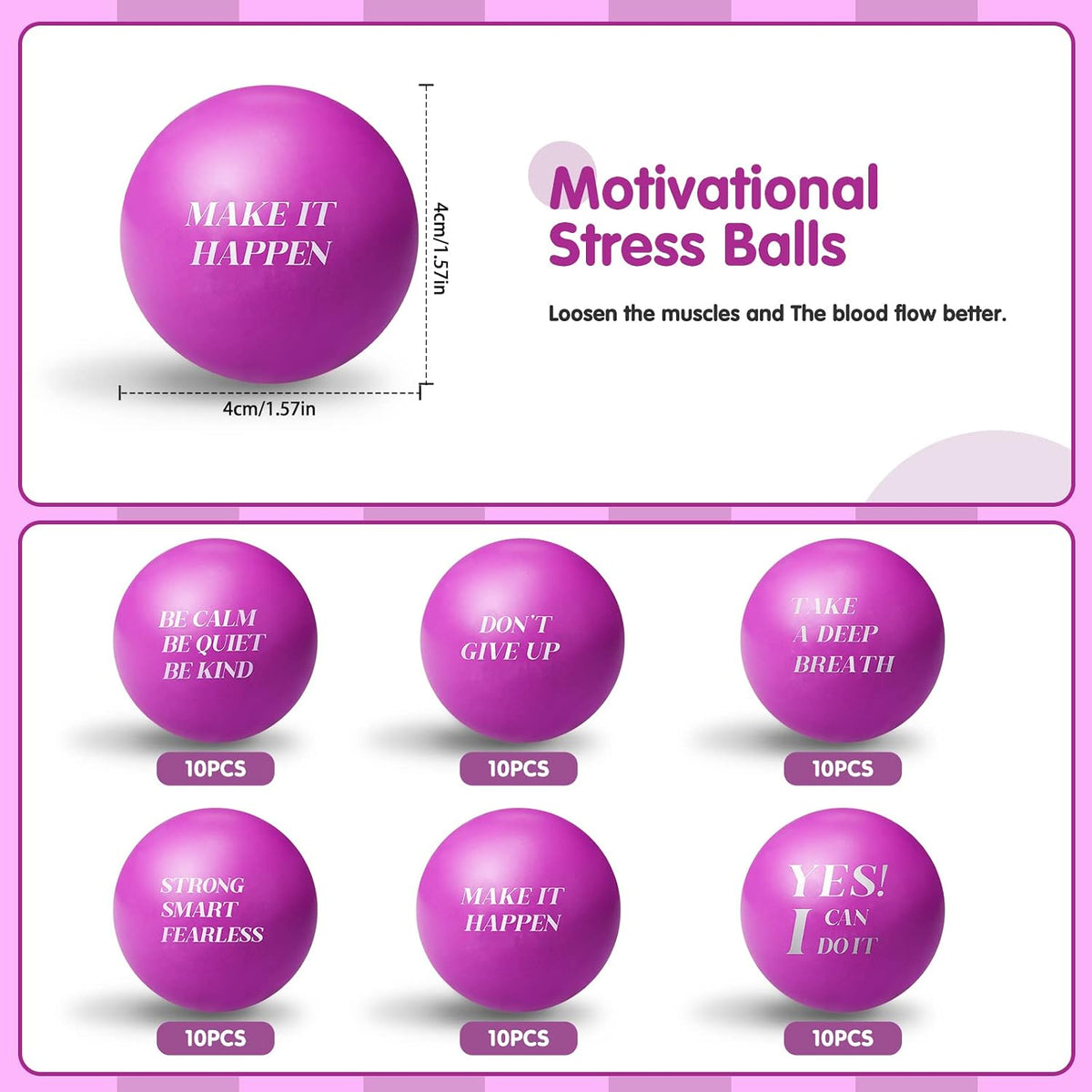 Civaner 60 Pieces Mini Motivational Balls Bulk for Adults, Purple