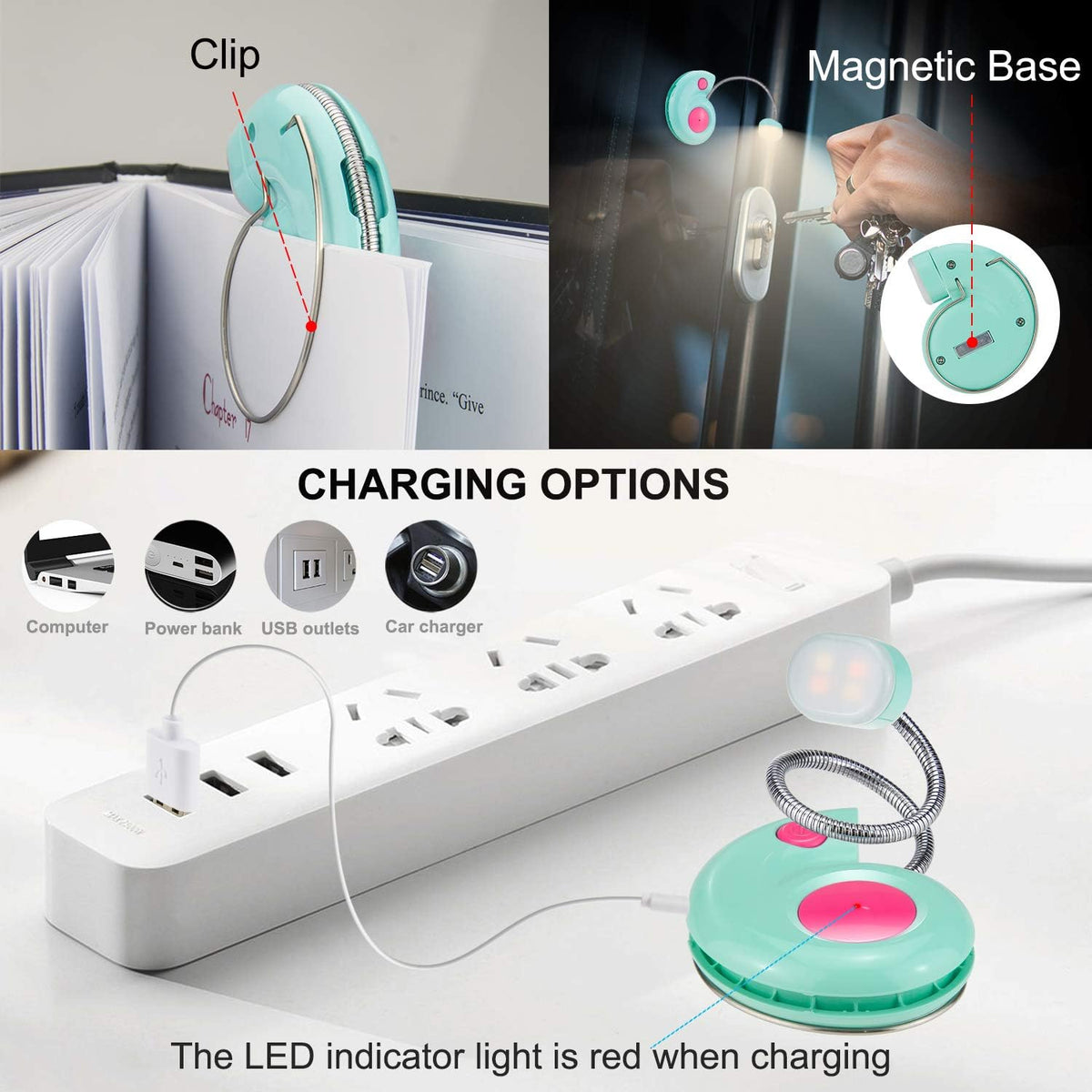 Kids Rechargeable Book Light, Clip on Reading Light for Kid, Kids Reading Lights, Amber Book Light for Reading in Bed, 2 Lighting Modes, Blue Light Blocking, Bookmark Light for Bookworms-Pink