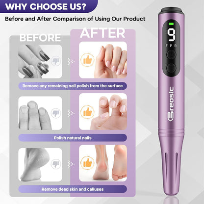 Electric Nail Drill Professional 35000RPM,Rechargeable Electric Nail File Cordless with 9-Speed & LED Display,12-in-1 Portable Manicure Pedicure kit for Acrylic Gel Dip Powder Nails (Purple)